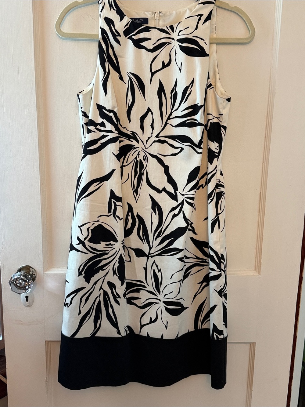 Chaps Black and White Floral Midi Dress